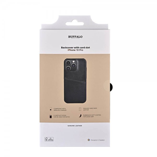 Buffalo iPhone 13 Pro -suojakuori, jossa korttipaikka, musta