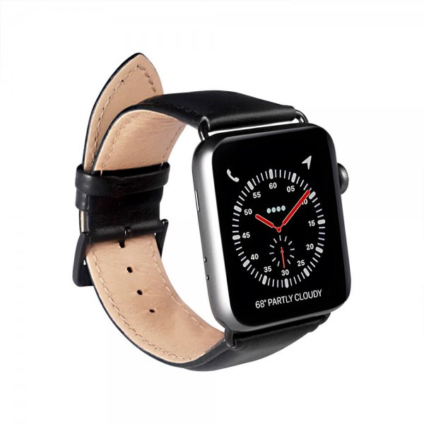 Buffalo Apple Watch 38/40/41/42mm ranneke aitoa nahkaa, musta