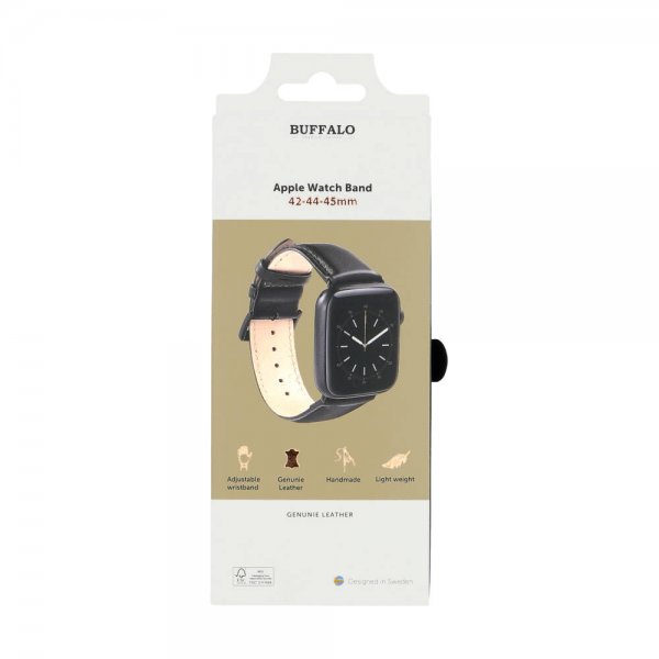 Buffalo Apple Watch 44/45/46mm/Apple Watch Ultra Ranneke Aitoa Nahkaa Musta