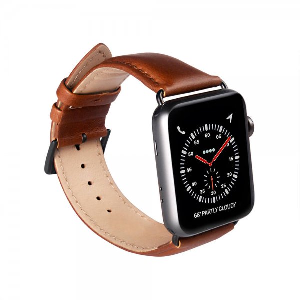 Buffalo Apple Watch 38/40/41/42mm ranneke aitoa nahkaa, ruskea