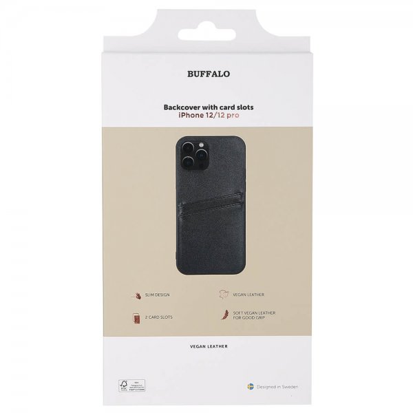Buffalo iPhone 12/iPhone 12 Pro Suojakuori Korttipaikoilla Musta