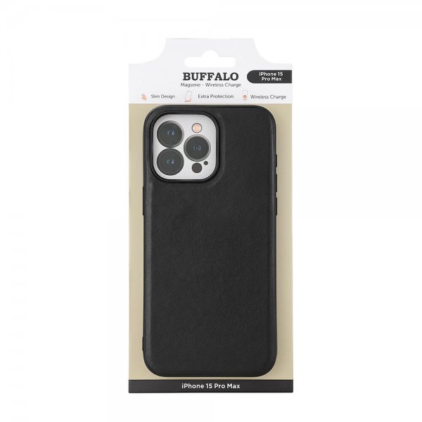 Buffalo iPhone 15 Pro Max Kuori PU MagSeries Musta