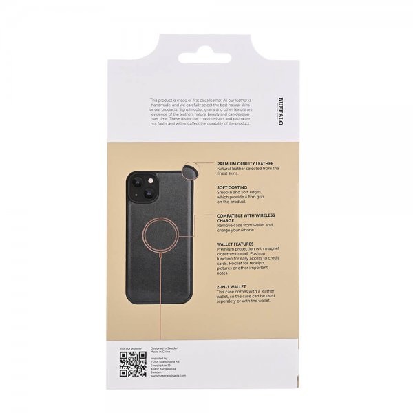 Buffalo iPhone 15 Plus -kotelo 3 korttipaikkaa irrotettava kuori MagSeries musta