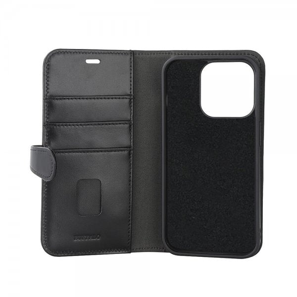 Buffalo iPhone 15 Pro -suojakuori, 3 korttipaikkaa, irrotettava MagSeries-kuori, musta