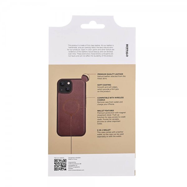 Buffalo iPhone 15 -kotelo 3 korttipaikkaa Irrotettava kuori MagSeries Ruskea