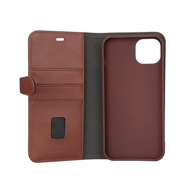 Buffalo iPhone 15 Plus -kotelo, 3 korttipaikkaa, irrotettava kuori, MagSeries, ruskea