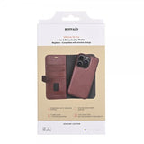 Buffalo iPhone 15 Pro -lompakkokotelo, 3 korttipaikkaa, irrotettava MagSeries-kuori, ruskea