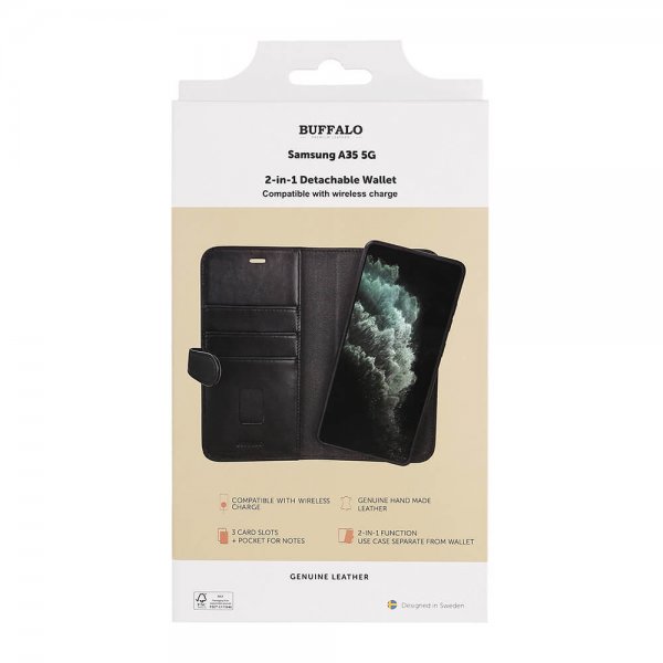 Buffalo Samsung Galaxy A35 -kotelo 2-in-1 Irrotettava lompakko Musta