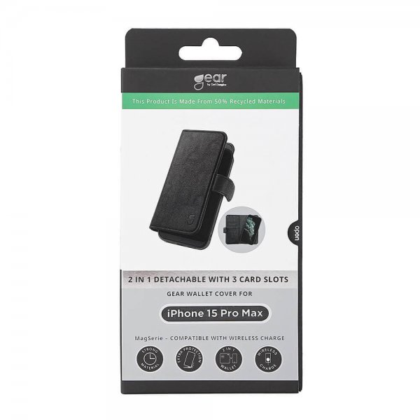 Gear iPhone 15 Pro Max Kuori 3 korttipaikkaa Irrotettava kuori MagSeries Musta
