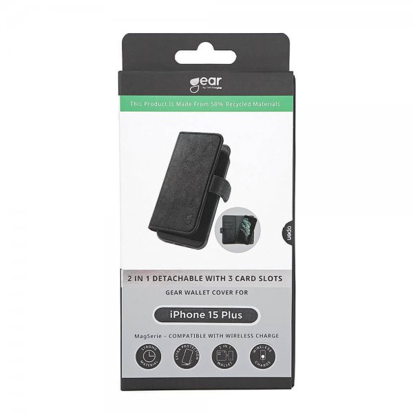 Gear iPhone 15 Plus Suojakuori 3 Korttipaikkaa Irrotettava Kuori MagSeries Musta