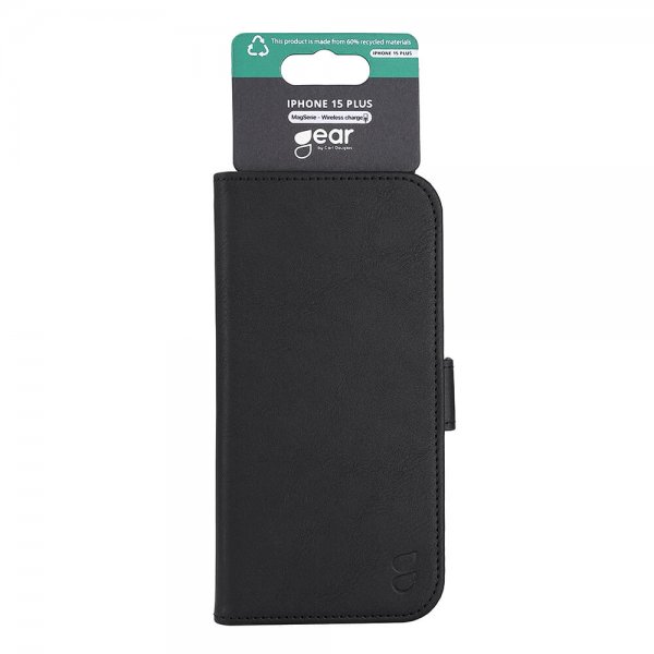 Gear iPhone 15 Plus -suojakotelo, 3 korttipaikkaa, MagSeries, musta