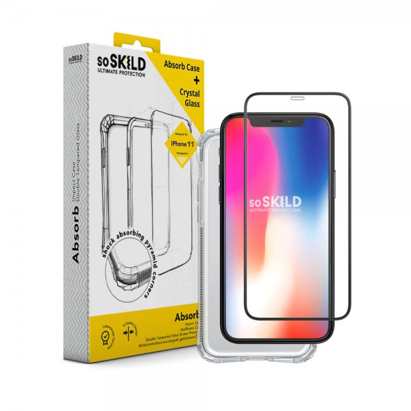 SoSkild iPhone 11 Pro Max -kuori näytönsuojalla Absorb 2.0 + Crystal Glass