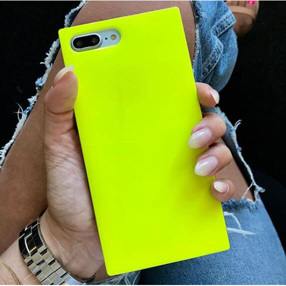 iDecoz iPhone 7 Plus/iPhone 8 Plus -suojakuori, neliömalli, neonkeltainen