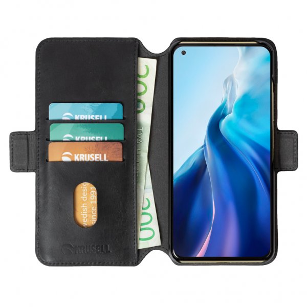 Krusell Xiaomi Mi 11 Lite Suojakotelo Leather PhoneWallet Musta
