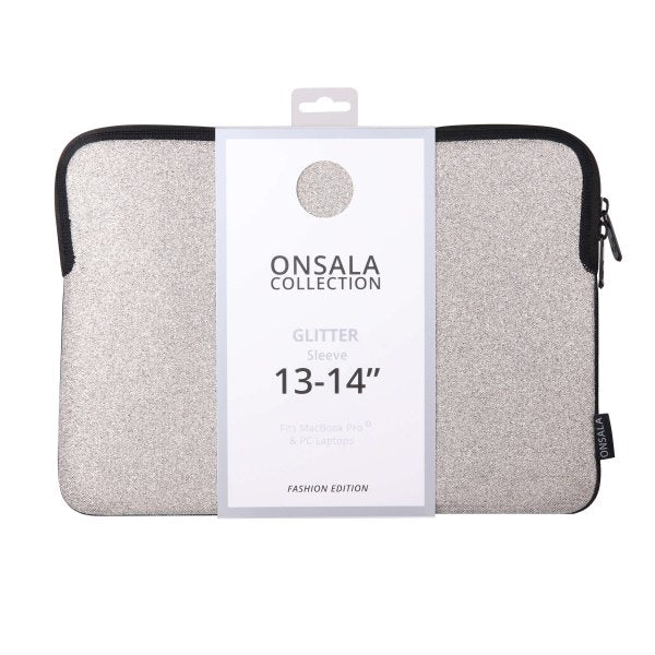 Onsala Sleeve Kannettavan tietokoneen suojakotelo Glitter 14" Hopea