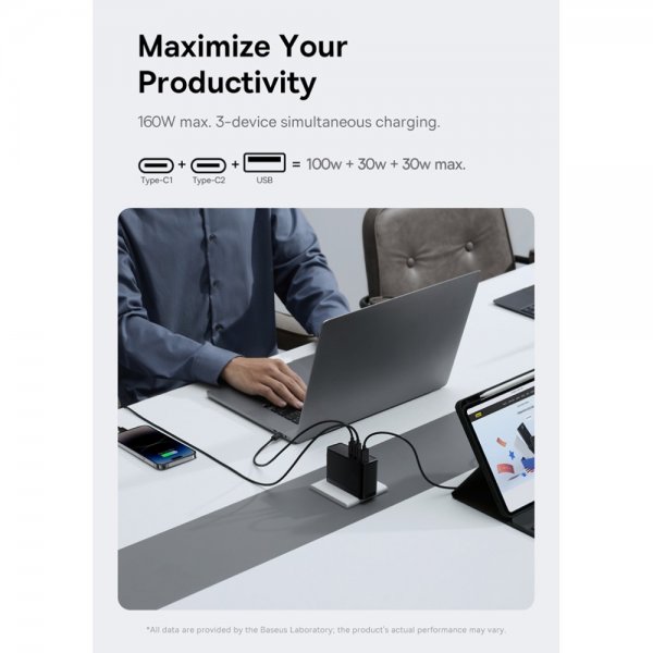 Baseus GaN5 Pro pikalaturi, 2xUSB-C ja 1xUSB-A, 160 W