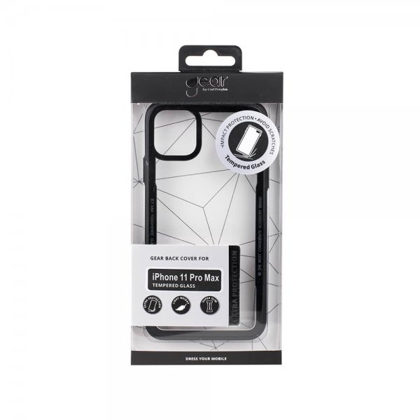 Gear iPhone 11 Pro Max -kuori karkaistua lasia, kirkas musta