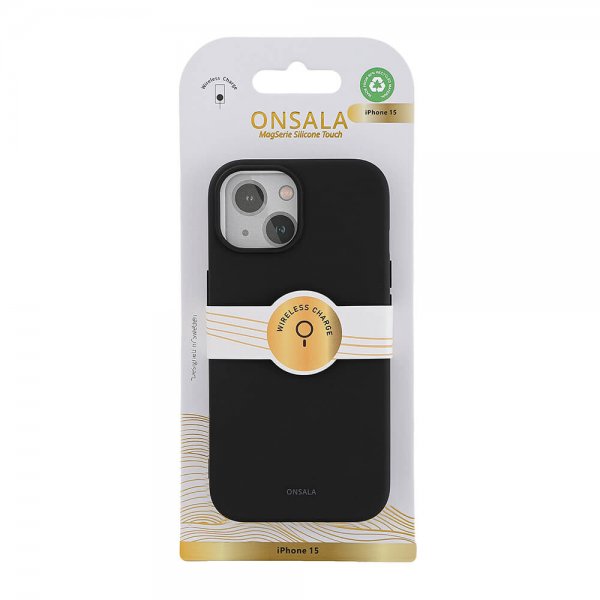 Onsala iPhone 15 Silicone Touch MagSeries Kuoret Musta