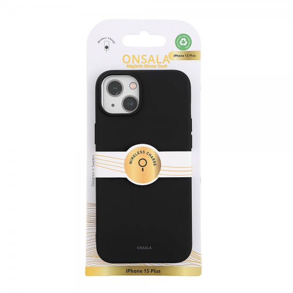 Onsala iPhone 15 Plus Suojakuori Silicone Touch MagSeries Musta