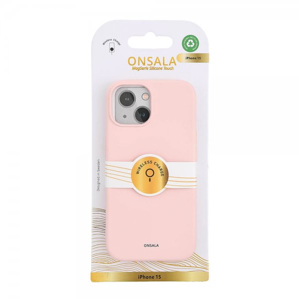 Onsala iPhone 15 -kuori Silicone Touch MagSeries Chalk Pink