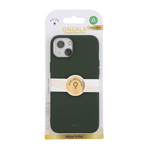Onsala iPhone 15 Plus Kuori Silicone Touch MagSeries Olive Green