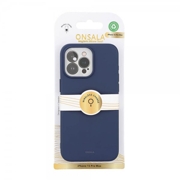 Onsala iPhone 15 Pro Max Kuori Silicone Touch MagSeries Tummanharmaa