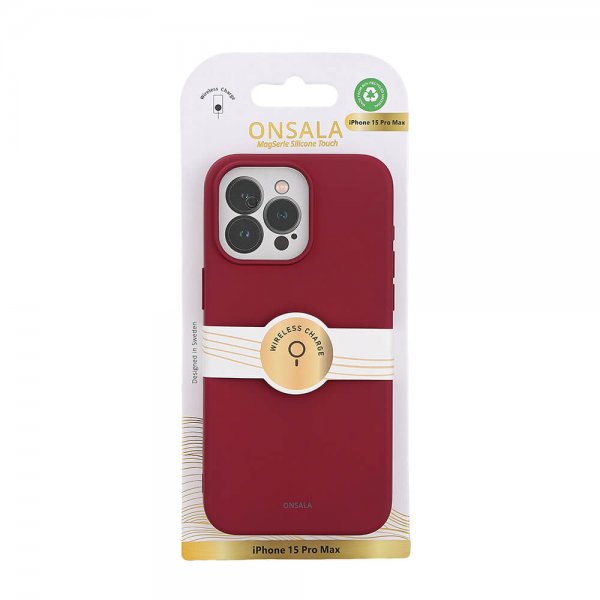 Onsala iPhone 15 Pro Max Kuori Silicone Touch MagSeries Deep Red