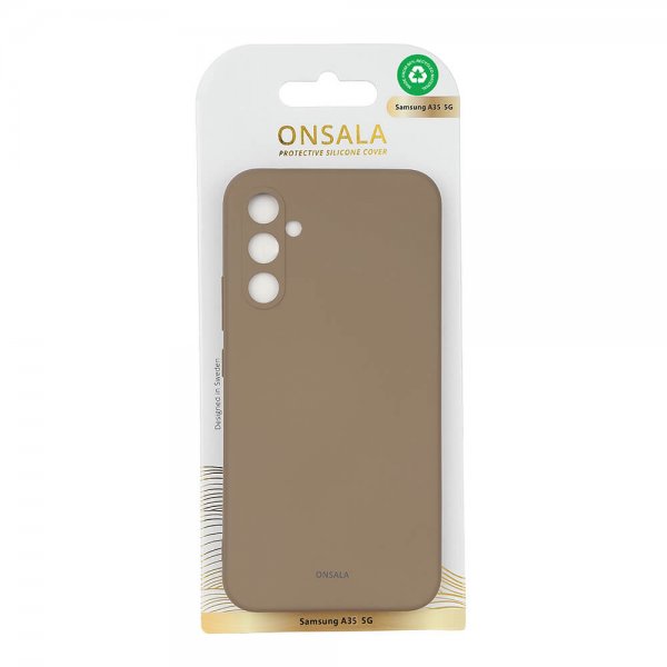 Onsala Samsung Galaxy A35 -suojakuori, silikonituntuma, ruskea
