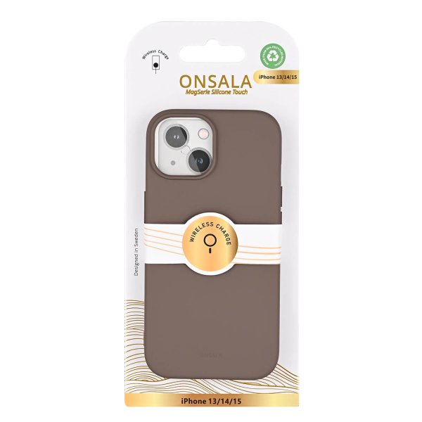 Onsala iPhone 13/iPhone 14/iPhone 15 -kuori silikonituntumalla, Chocolate