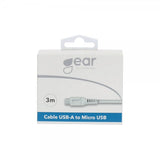 Gear Micro-USB–USB-A-latauskaapeli, 3 m, valkoinen