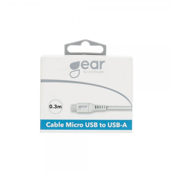 Gear Micro-USB-USB-A-latauskaapeli, 0,3 m, valkoinen
