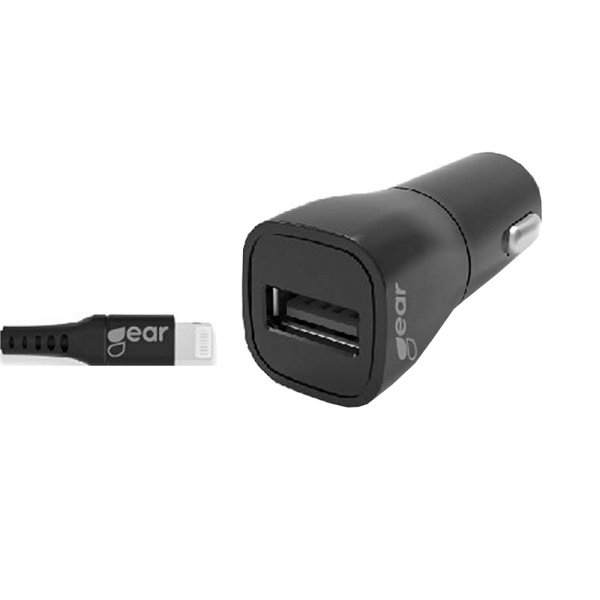 Gear autolaturi 1xUSB 2.4A Lightning-kaapeli 1m MFI musta