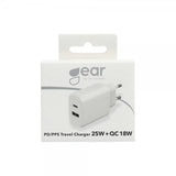Gear-laturi 1xUSB-C + 1xUSB-A PD/PPS 25W + 18W QC, valkoinen