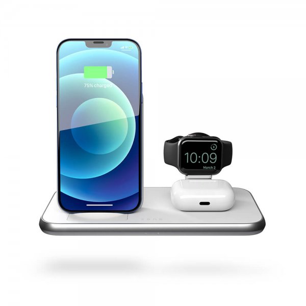 Zens 4-in-1 Stand+Watch langaton laturi alumiini, valkoinen