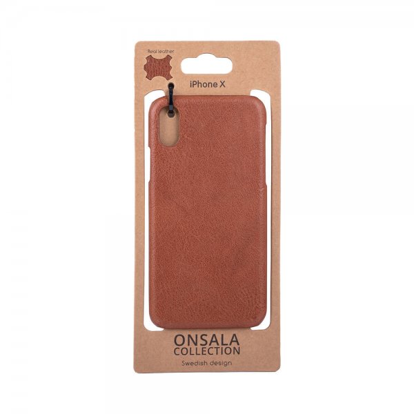 Onsala iPhone X/Xs -kuori, aitoa nahkaa, ruskea