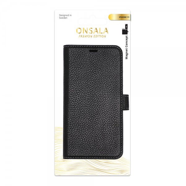 Onsala iPhone 11 -kotelo, aitoa nahkaa, musta