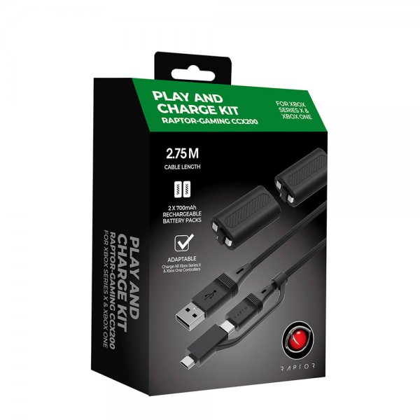 Raptor Xbox Series X/Xbox One -ohjain Akku Play & Charge Kit