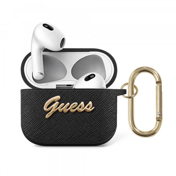 Guess AirPods 3 -kuoret, Saffiano Metal Logo, musta