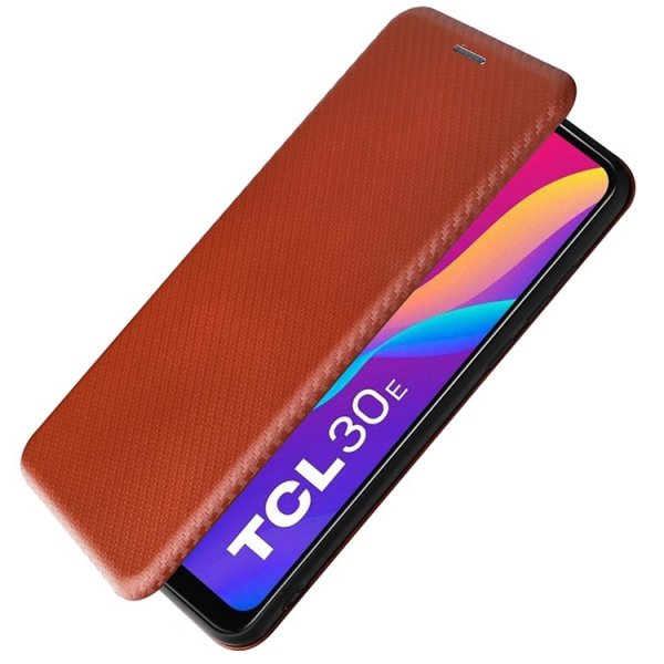 TCL 30E/30 SE/305/306 -kotelo, hiilikuitukuvio, ruskea