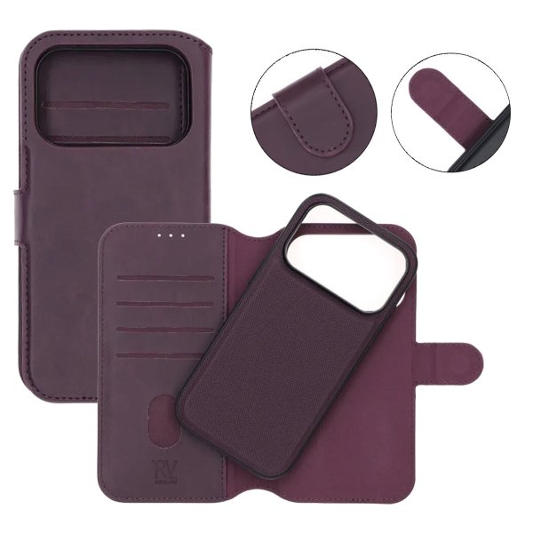 Rvelon iPhone 17 Pro -kotelo, 4 korttipaikkaa, irrotettava kuori, violetti
