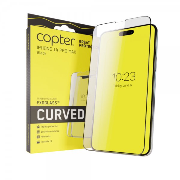 Copter iPhone 14 Pro Max -näytönsuoja, Exoglass Curved Fullglue, musta