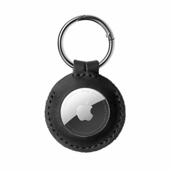 Kiinteä Apple AirTag-pidike, avaimenperäkotelo, aitoa nahkaa, musta