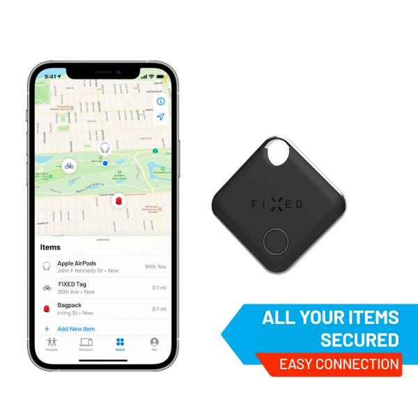 Fixed Tag Bluetooth-älyseurantalaite, paikanna omani, musta