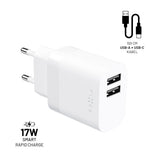 Fixed Laturi USB-C-kaapelilla 1m 2xUSB-A 17W Valkoinen