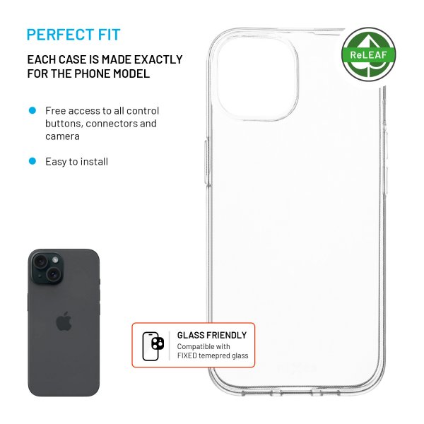 Kiinteä iPhone 14/iPhone 15 -suojakuori ReStory Läpinäkyvä