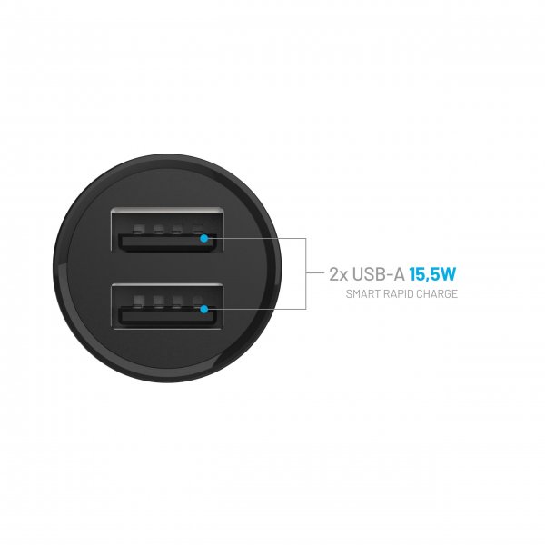 Kiinteä Mini Autolaturi USB-C-kaapelilla 1m 15W Musta