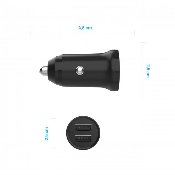 Kiinteä Mini autolaturi Lightning-kaapelilla 1m 15W Musta