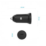Kiinteä autolaturi USB-C-kaapelilla 1m 20W PD Musta