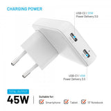 Kiinteä matkalaturi Slim Traveller 2xUSB-C 45W
