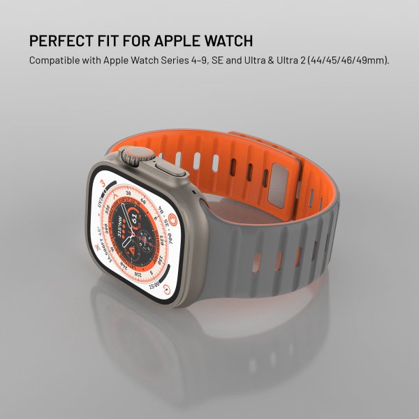 Kiinteä Apple Watch 42/44/45/46mm ranneke silikoni magneettihihna harmaa